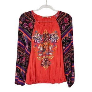 Soft Surroundings Floral Embroidered Top Women’s Size Medium Orange Blouse